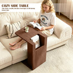 Modern C Shaped End Table for Couch,Walnut Solid Wood Nightstand,Slide Under Couch Tables,23.62 Inches Tall Sofa Table with Storage for Living Room,Bedroom,and Office.