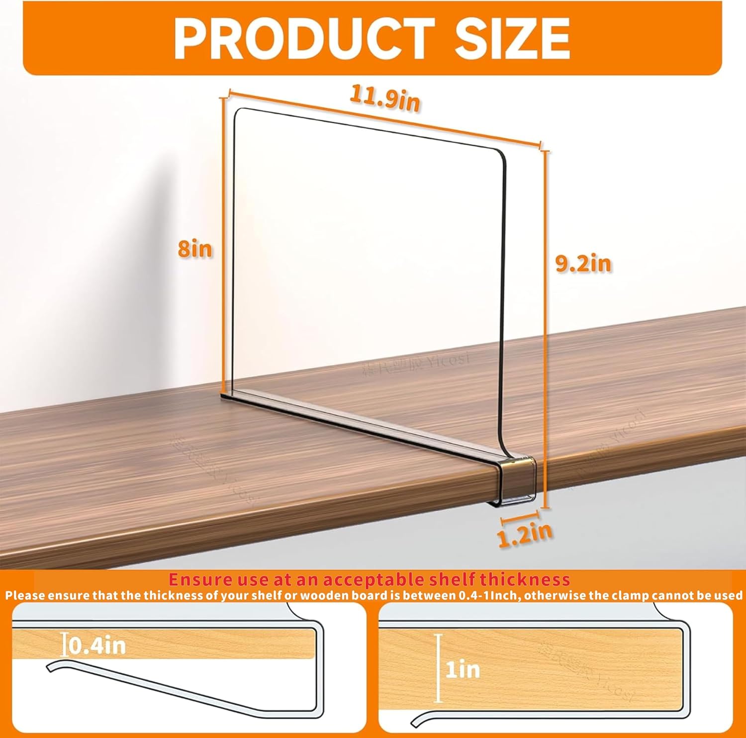 Yieach 6 Pack Clear Acrylic Shelf Divider for Closet Organization - 9.2″ Tall Closet Dividers for Wood Shelves,Cupboard,Vertical Shelf Separators in Closet for T-Shirt,Purse,Handbag,Sweater Organizer