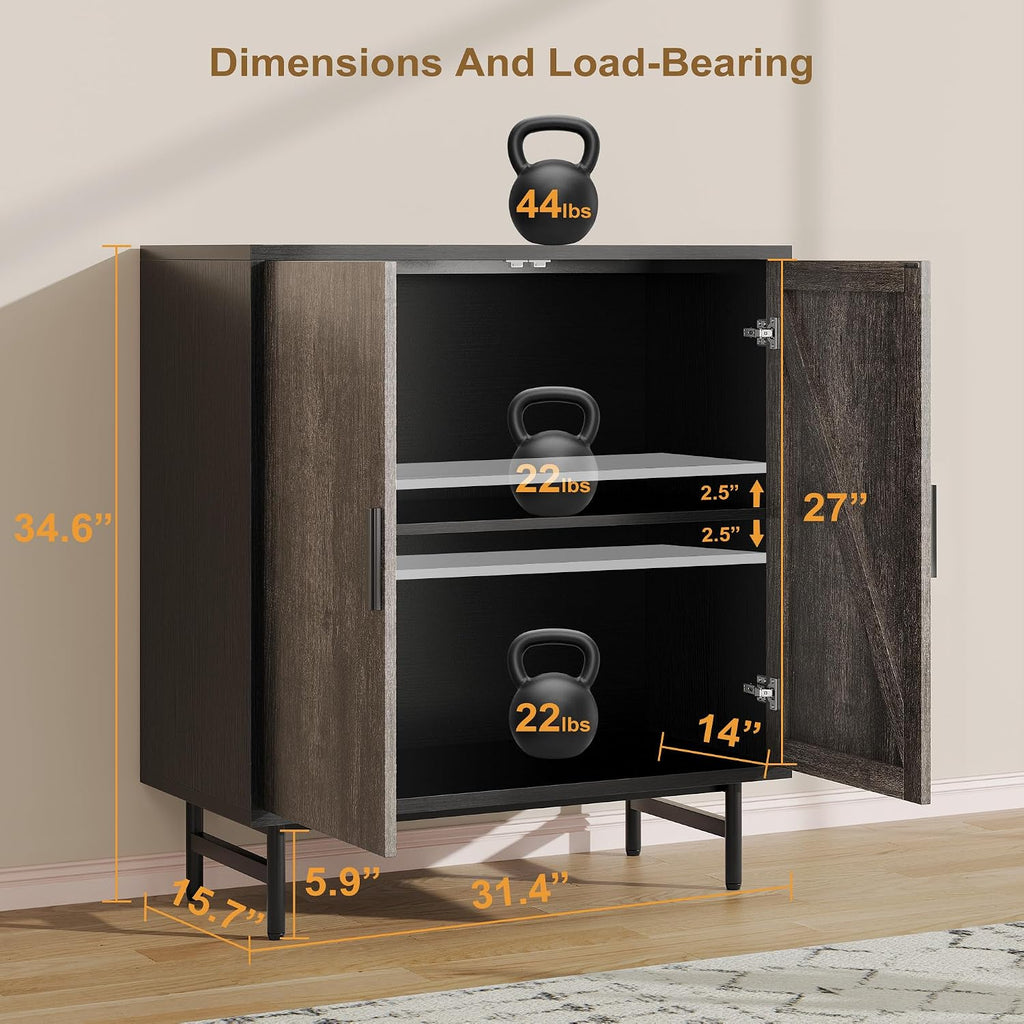 Sideboard Buffet Cabinet with Storage, Kitchen Storage Cabinet with Adjustable Shelf, 2-Door Console Table Accent Cabinet for Living Dining Room, Entryway, Hallway, Credenza, Coffee Liquor Bar, Grey