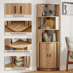 Corner Shelf, 5-Tier Corner Storage Cabinet with Fluted Doors, 64.6" Corner Shelves Bookshelf Stand Display Rack for Bedroom, Living Room, Kitchen, Home Office, Oak