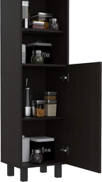 Modern Kitchen Pantry, Black Storage Cabinet with 2 Cabinets, 2 Doors and 2 Open Shelves, Easy to Maintain, for Dining Room