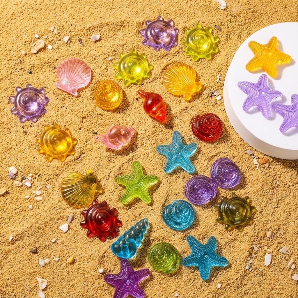 30Pcs Colorful Acrylic Sea Shells and Starfish for Vase Filler, Mixed Transparent Resin Seashells for Beach Theme Party Decoration, Fish Tank Ornaments, DIY Crafts & Table Scatter
