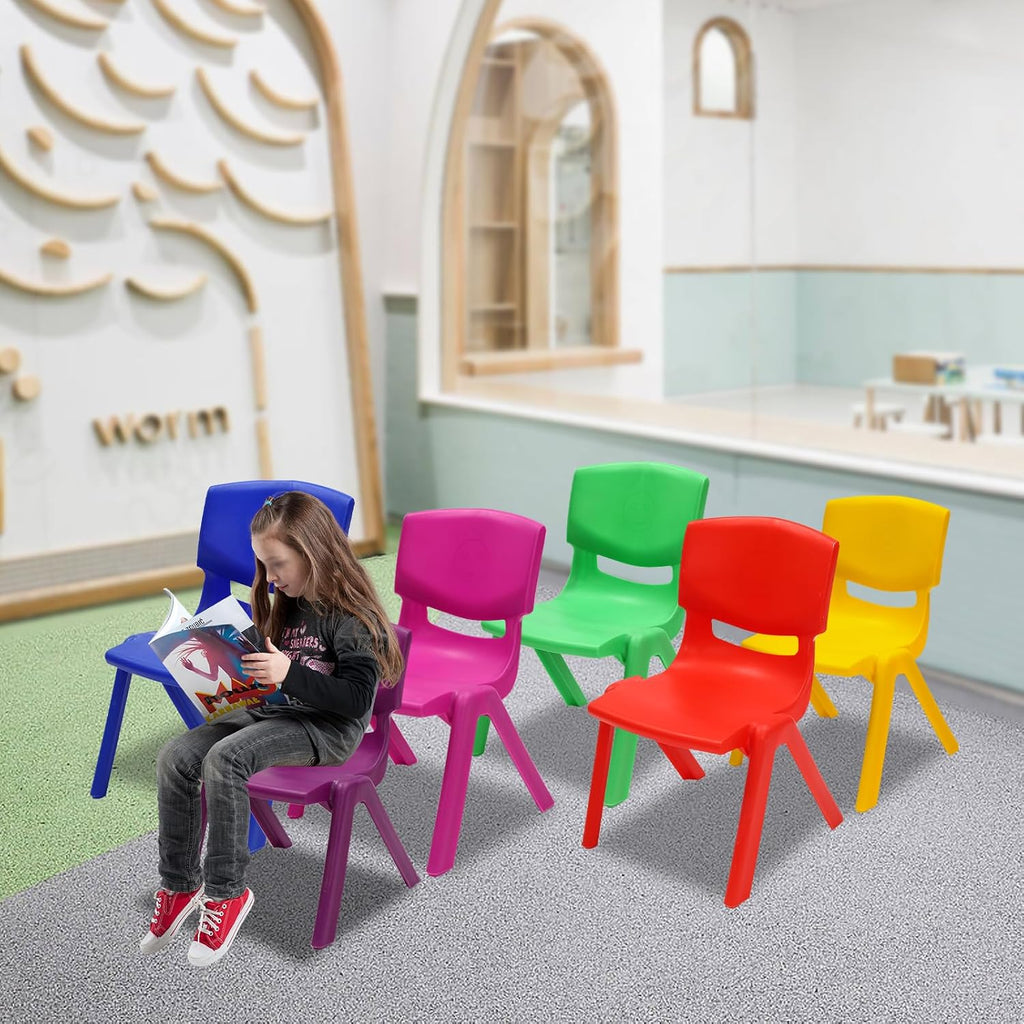 6Pcs Stackable School Chairs with 11inch Seat Height, Colorful School Stackable Chairs Stacking Plastic Classrooms Chairs for Preschool Toddler Home Learning Daycare Center Supplies