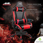 Leopard Gaming Chair, High Back PU Leather Office Chair, Adjustable Video Gaming Chairs, Swivel Racing Chair with Adjustable Armrest (Black/Red)