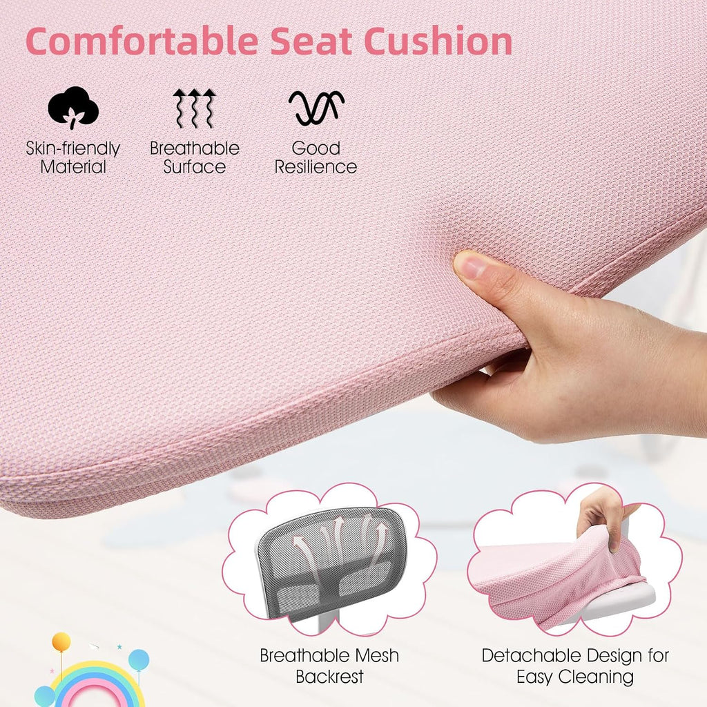 POWERSTONE Kids Desk Chair, Adjustable Mesh Computer Chair with Armrest, Soft Cushion and Mid Back Swivel Office Chair for Teens Students (Pink)