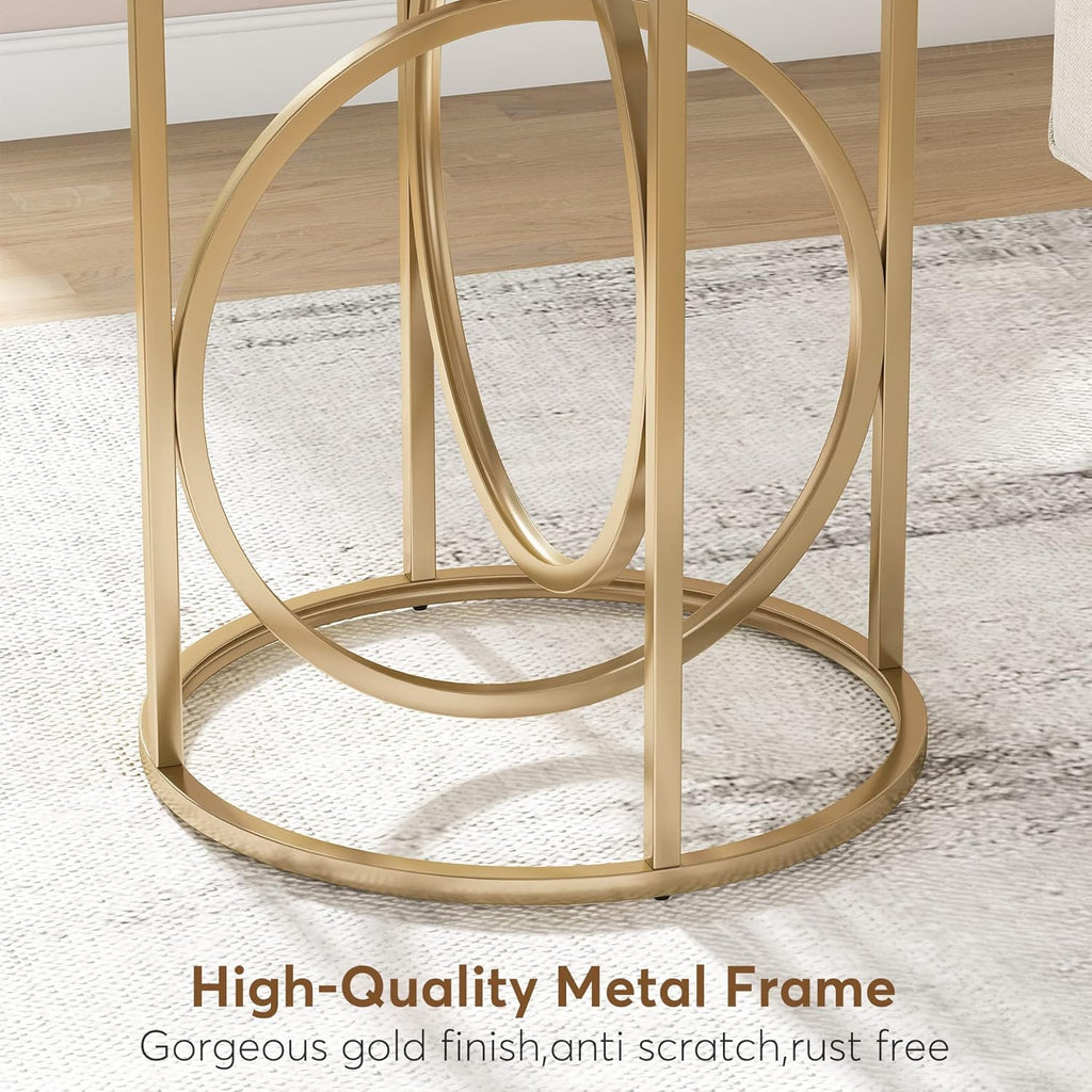Tribesigns Round End Table, 20" Modern Sofa Side Table with Gold Base, Faux Marble Accent Table Bedside Table Nightstand for Living Room, Bedroom, White and Gold