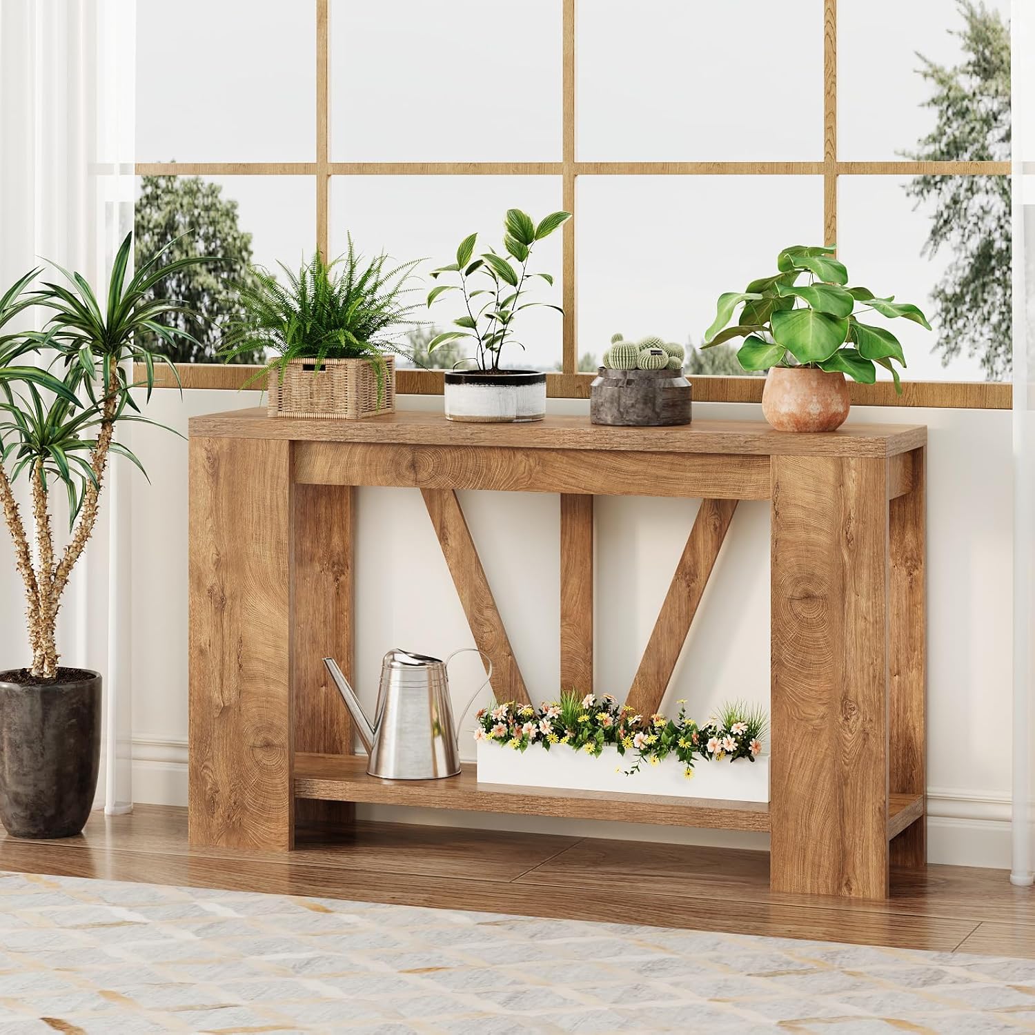 Tohomeor Console Table for Entryway, 47 Inches Narrow Sofa Table Behind The Couch, Farmhouse Wood Entry Table with Storage Shelves for Hallway Foyer Living Room, Rustic Wood Grain