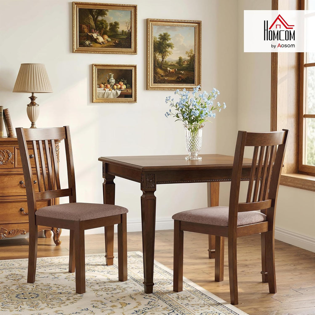 HOMCOM Dining Chairs Set of 2, Upholstered Kitchen Chairs with Rubberwood Frame, Padded Seat and Slat-Back for Living Room, Dining Room, Kitchen, Walnut