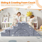 MeMoreCool Toddler Foam Climbing Couch – Modular Kids Sofa with Slide & Stairs | Convertible Sectional Play Couch for Babies & Toddlers, Glow‑in‑the‑Dark Stars, Soft Foam Playroom Furniture
