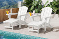 SERWALL Folding Adjustable Adirondack Chairs with Footrest Set of 2, HDPE Outdoor Chair with 4-in-1 Cup Holders, All Weather Adirondack Chair with Ottoman, White