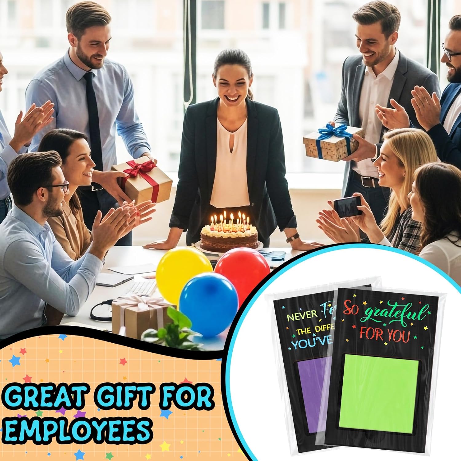 Motipuns 72 Pcs Teacher Appreciation Gifts Wooden Sticky Notes Holder Motivational Gifts for Coworkers Office Volunteer Thank You Gift Team Work Sticky Notes OPP Bags for Mother Nurse Staff Employee