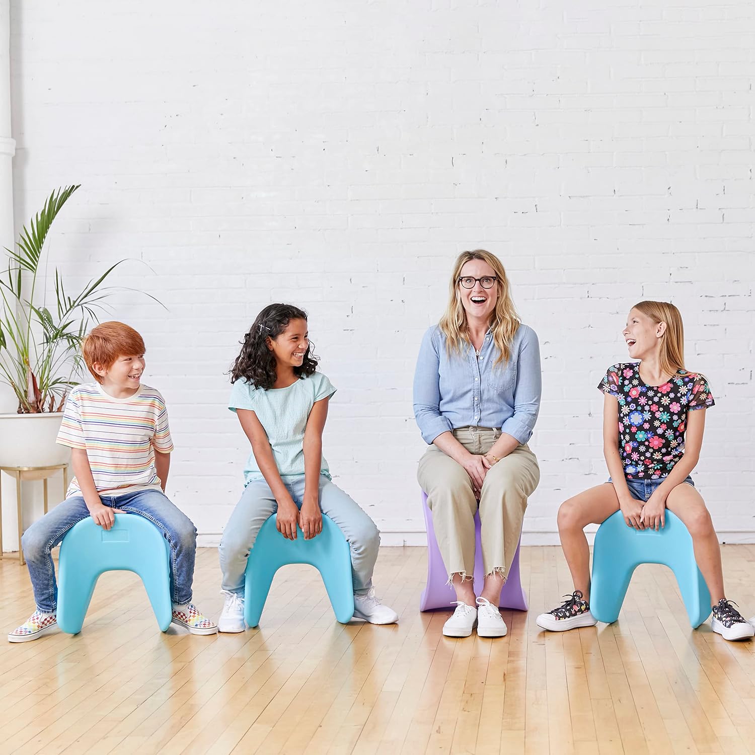 ECR4Kids Wave Seat Perch Stool, 14in - 15.1in Seat Height, Flexible Seating, Blue, 2-Pack