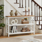 HOMBAZAAR Sofa Table,Industrial Console Table with Storage,Entryway Table with Engineered Wood and Metal,Rustic 3 Tier Shelf for Living Room,Hallway,White and Brown,47 Inch