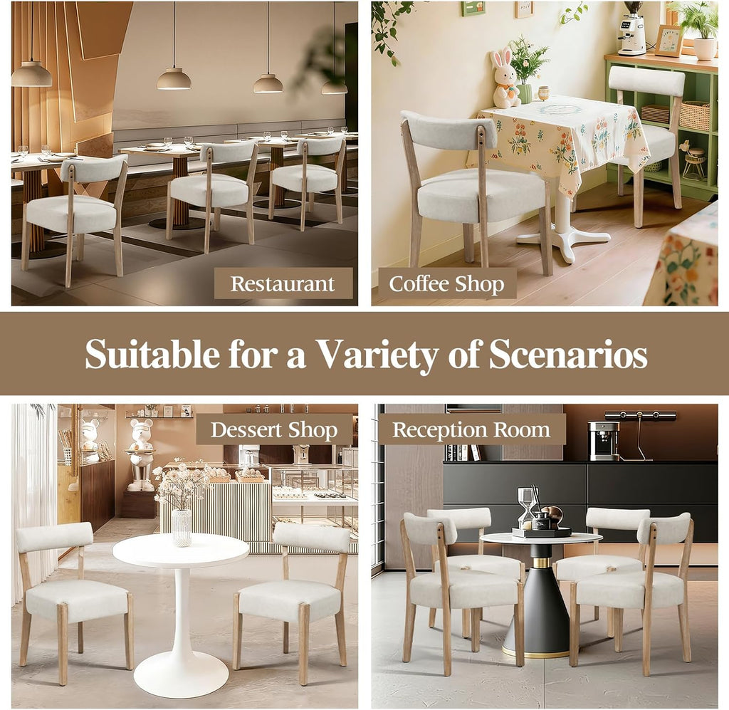 ZJhome Modern Dining Chairs Set of 4 – Mid-Century Modern Faux Leather Upholstered Kitchen & Dining Room Chairs with Curved Back, Oversized Rounded Seat, Sturdy Wood Frame, Beige