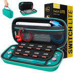 Orzly Turquoise Carry Case for Switch Lite - Portable Travel Case with Game Storage & Accessories - Gift Box Edition