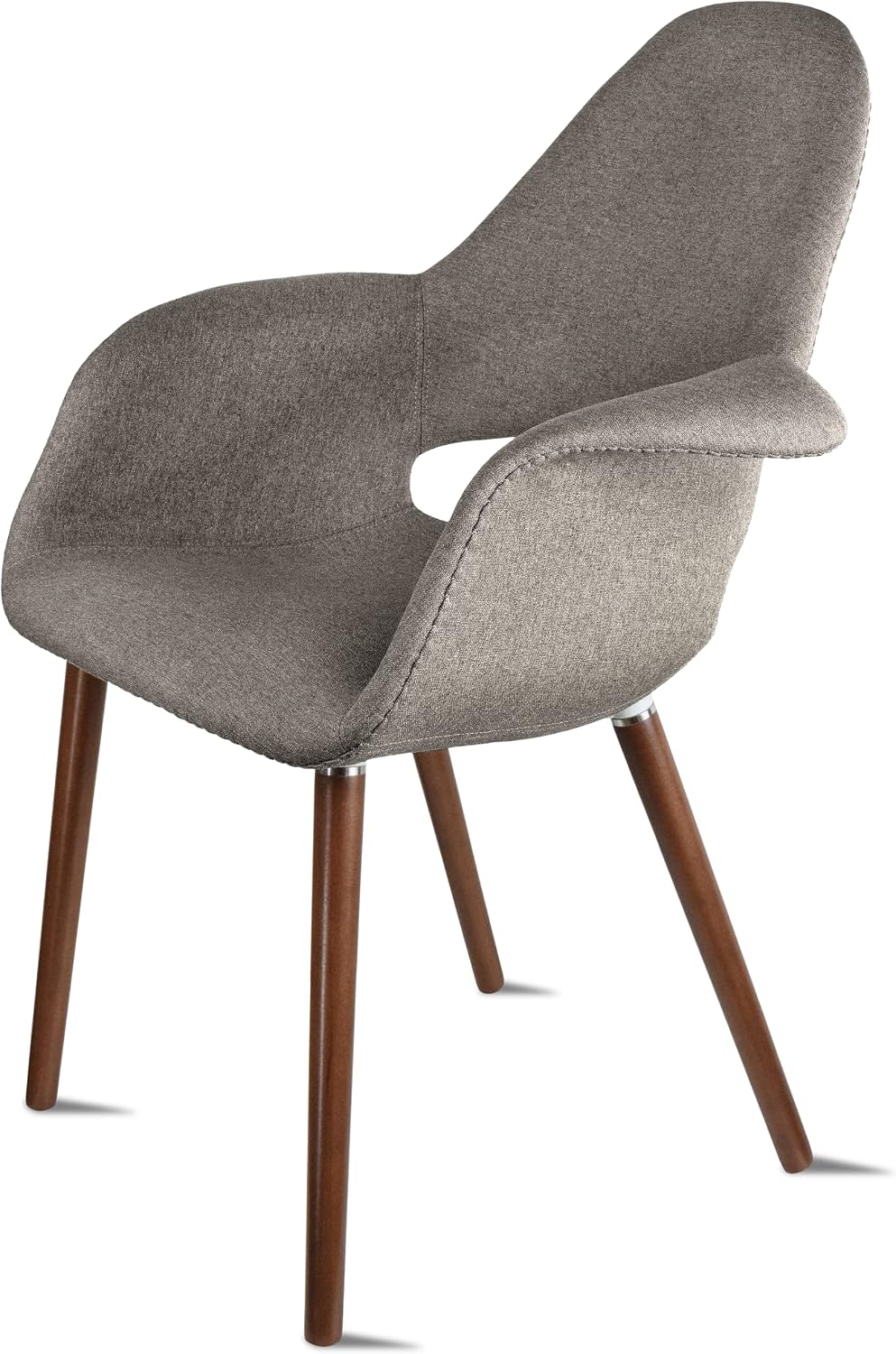 2xhome - Organic Upholstered Fabric Modern Armchair with Dark Walnut Brown Wooden Legs for Dining Room Office or Accent Chair (Tweed Taupe Gray), Single, Set of 1