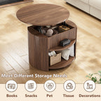 Decofy Round Lift Top Coffee Table with Storage, Fluted Mid-Century Modern Coffee Tables for Living Room, with Hidden Compartment & Open Shelves, for Small Spaces & Home Office(26.77" Walnut)