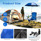 Folding Camping Chair with Detachable 8-Rib Sun Umbrella, 42 Inch Canopy Aluminum Alloy Portable Lawn Chair, Supports 330 lbs, Cup Holder, for Beach Camping Travel