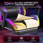 Gaming Chair with RGB LED Lights, Ergonomic Video Game Chair with Footrest, High Back PC Chair, Lumbar Support and Headrest, Reclining Gamer Chair for Adults, 380 lbs Capacity (Purple)