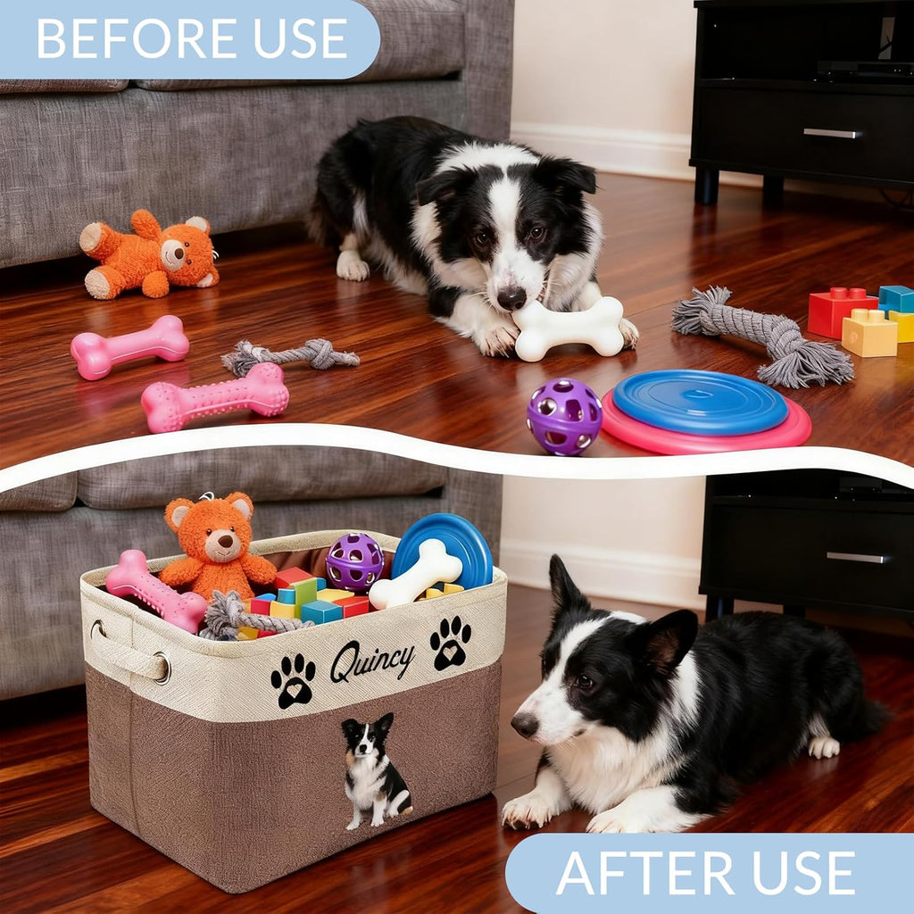 Customized Pet Toy Storage Basket - Personalized Dog & Cat Toy Organizer with Name, Foldable & Durable Fabric Bin for Pet Supplies, Organizer for Toys, Coats, Clothing, Blankets Pink