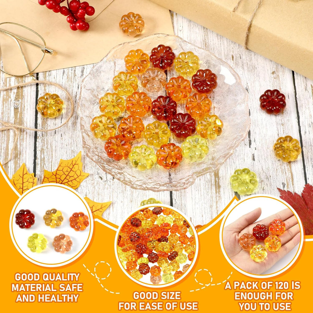120Pcs Mini Pumpkins Ornaments Pumpkin Vase Filler Acrylic Pumpkin Crystals Gems Table Scatters for Fall Autumn Thanksgiving Halloween Decoration Party Favors Craft Supplies