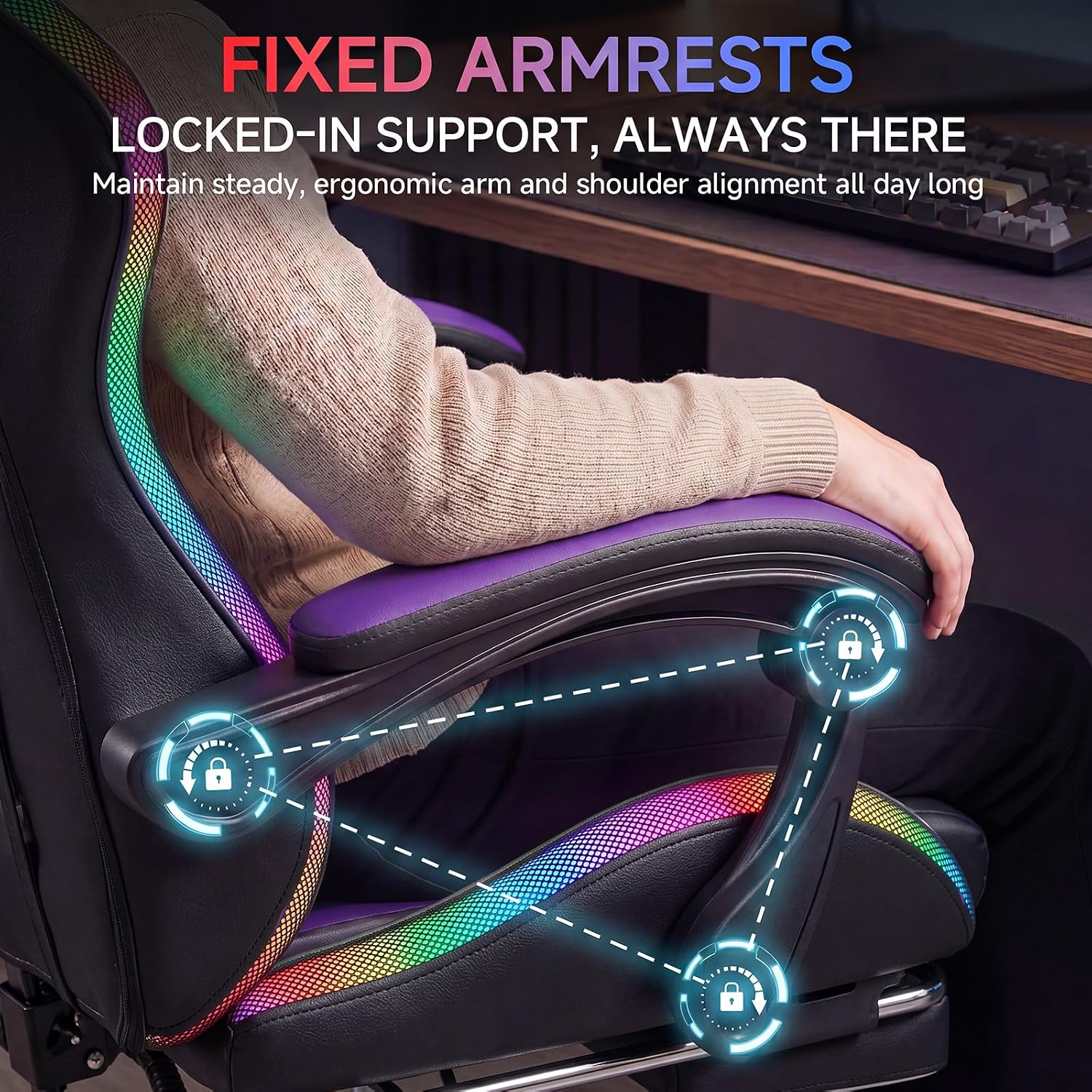 Gaming Chair with RGB LED Lights, Ergonomic Video Game Chair with Footrest, High Back PC Chair, Lumbar Support and Headrest, Reclining Gamer Chair for Adults, 380 lbs Capacity (Purple)