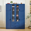 Merax Modern Large Kitchen Pantry with 6 Doors, 53.2''Lx17.7''W Storage Cabinet Cupboard with Drawers, Adjustable Shelves, Pull-Out Trays and Wine Rack for Dining Room, Blue