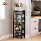 HOMCOM 5-Tier Kitchen Island on Wheels, Rolling Kitchen Storage Trolley with 5 Pull-Out Mesh Baskets, Mobile Utility Serving Cart, Light Grey