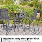 Outdoor Bar Stools Set of 2, 44'' Patio Bar Chairs with Textile High Back, Bar Height Chairs with Straight Armrest and Footrest, Grey