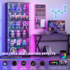 VersionTECH. Display Cabinet with Glass Doors, 6-Tier 71'' Tall Curio Cabinet with RGB Lights for Collectibles, Display Case with Adjustable Glass Shelves, Human Body Sensor, Mirror Backing, Black