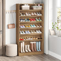 Tribesigns Tall Shoe Cabinet, 9 Tiers 40-45 Pairs Heavy Duty Wood Freestanding Shoe Storage Cabinet, 70.8'' Tall Shoe Cabinet with Open Storage for Entryway (1, Light Brown)