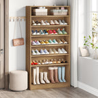 Tribesigns Tall Shoe Cabinet, 9 Tiers 40-45 Pairs Heavy Duty Wood Freestanding Shoe Storage Cabinet, 70.8'' Tall Shoe Cabinet with Open Storage for Entryway (1, Light Brown)
