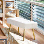 Entryway Bench, 40'' Upholstered Bedroom Benches, End of Bed Bench with Metal Legs, for Decorative, Living Room, Dining Room, White Bench, Teddy Velvet