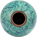 Creative Co-Op Round Decorative Terra-Cotta Vase with Transferware Pattern, Aqua