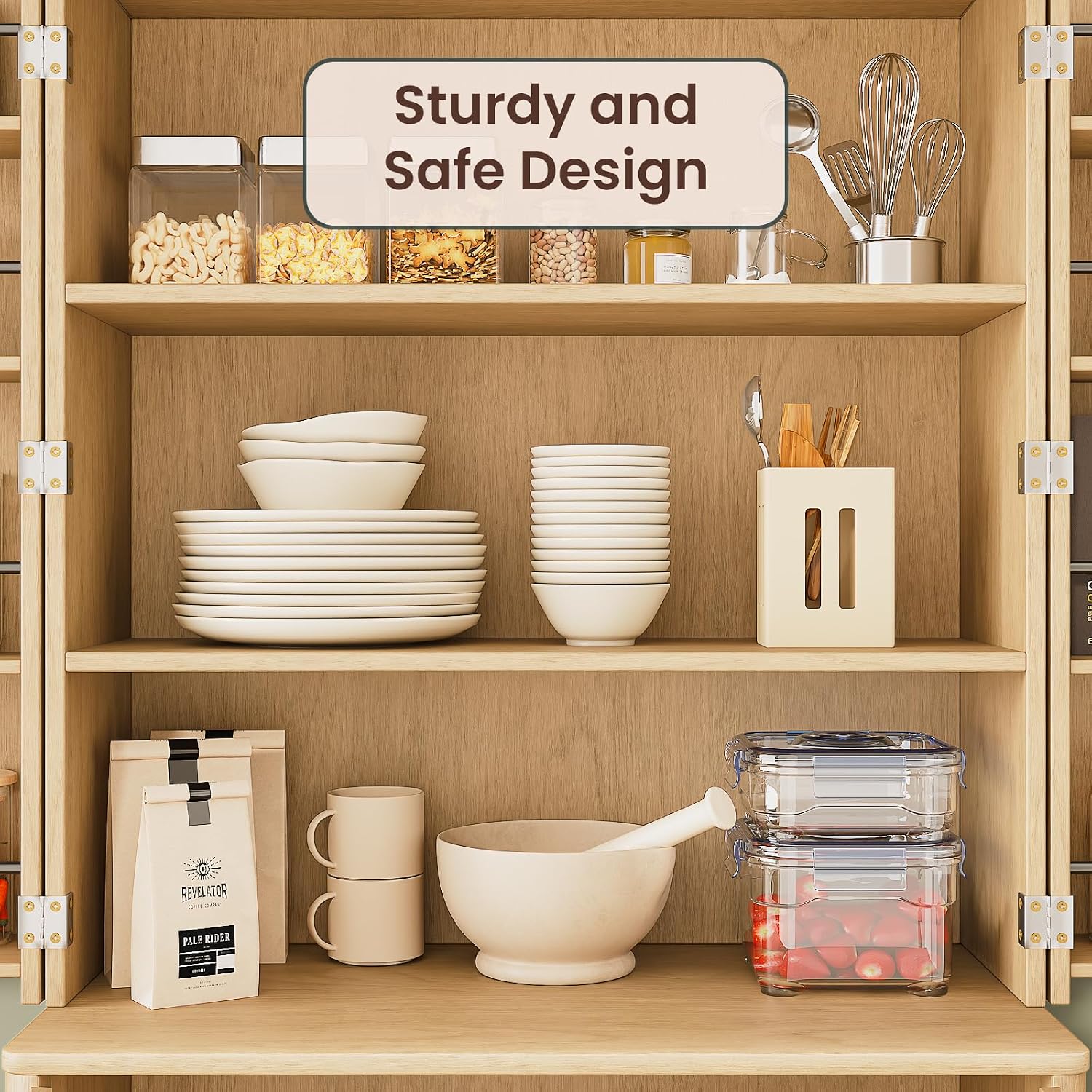 72" Tall Kitchen Pantry Modern Fluted Wood Storage Cabinet with Doors,6 Door Shelves, Organizer, Versatile Cupboard for Kitchen, Dining, Oak,30''W x 15.75''D x 72''H.