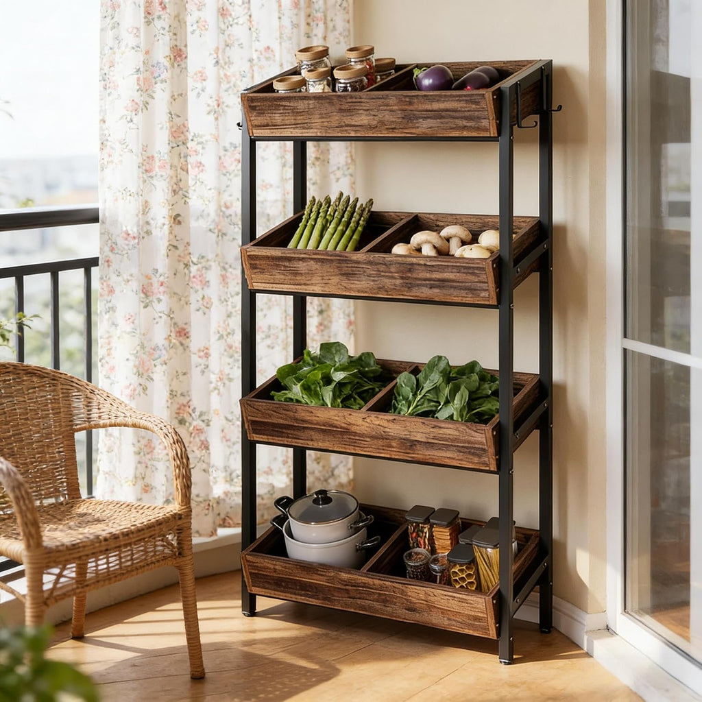 GOWE Stable Wood Storage Organizer,Fruit Vegetable Storage Rack Stand,Wine Rack Stand