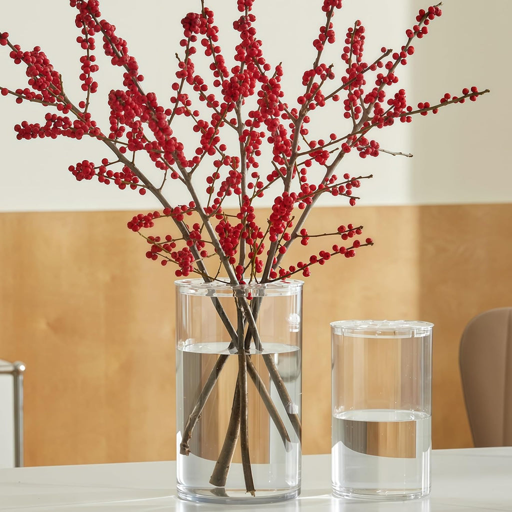 Extra Large Acrylic Cylinder Clear Vase for Floor, Tall Big Wide Mouth Plastic Unbreakable Hurricane Flower Vases of 3 for Home Decor (D 8" X H 19.7", D 6", D 4.8" + 2 Holder)