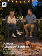 KINGYES Tall Adirondack Chair Set of 2 with Double Connecting Trays, Outdoor HDPE Adirondack Barstools, High Airondack Chair with Wood Grain, Embossed Balcony Chair for Backyard, Black