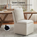 VKNOW Upholstered Dining Chairs Set of 2, Modern Rolling Chairs with Storage and Wheels, Linen Armless Chair with Cushion and Backrest, Dining Room Chairs for Living Room Kitchen Bedroom, Beige