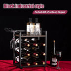 Wooden Countertop Wine Rack with Tray, Freestanding Wine Bottle Holder for 9 Bottles & 2 Glasses, Rustic Wine Stand for Home, Bar, Kitchen, Wine Cellar
