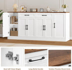 BOTLOG 71” Large Buffet Cabinet with Storage, Sideboard Buffet Cabinet with Adjustable Shelves and 6 Soft-Close Doors, Wood Coffee Bar Console Table for Kitchen, Dining Room, White