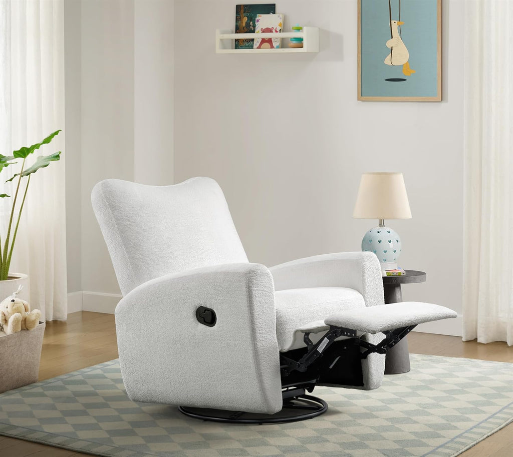 Oxford Baby Synergy Glider Recliner Rocking Chair 360° Swivel for Nursery and Living Room - Plush White
