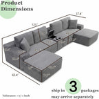 125" Oversized Sectional Couches for Living Room, Modern Boneless Cloud Couch with Ottoman,USB Port&Cup Holders, Comfy Corduroy Modular Sectional U Shape Sofa Couch for Apartment, Grey Couch in a Box