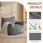 Bean-Bag Chair for Adults Teens - Large Corduroy Bean Bag Chairs with Back Support and Armrests, Adult BeanBag Lazy Sofa with Filler for Living Room, Bedroom, Reading, Grey