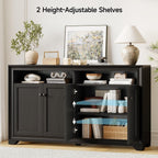 ONBRILL 60 Inches Sideboard Buffet Cabinet with Storage, 4 Doors Large Sideboard, Kitchen Cabinet with Open Shelf & Adjustable Shelf, Kitchen Coffee Bar Console Table for Living Room, Hallway, Black