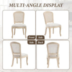 Wicker Dining Chairs Set of 2, Upholstered Linen Fabric Dining Room Chairs with Square High Rattan Back Farmhouse French Kitchen Chairs for Dining Table/Living Room/Restaurant, White