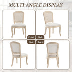 Wicker Dining Chairs Set of 4, Upholstered Linen Fabric Dining Room Chairs with Square High Rattan Back Farmhouse French Kitchen Chairs for Dining Table/Living Room/Restaurant, White