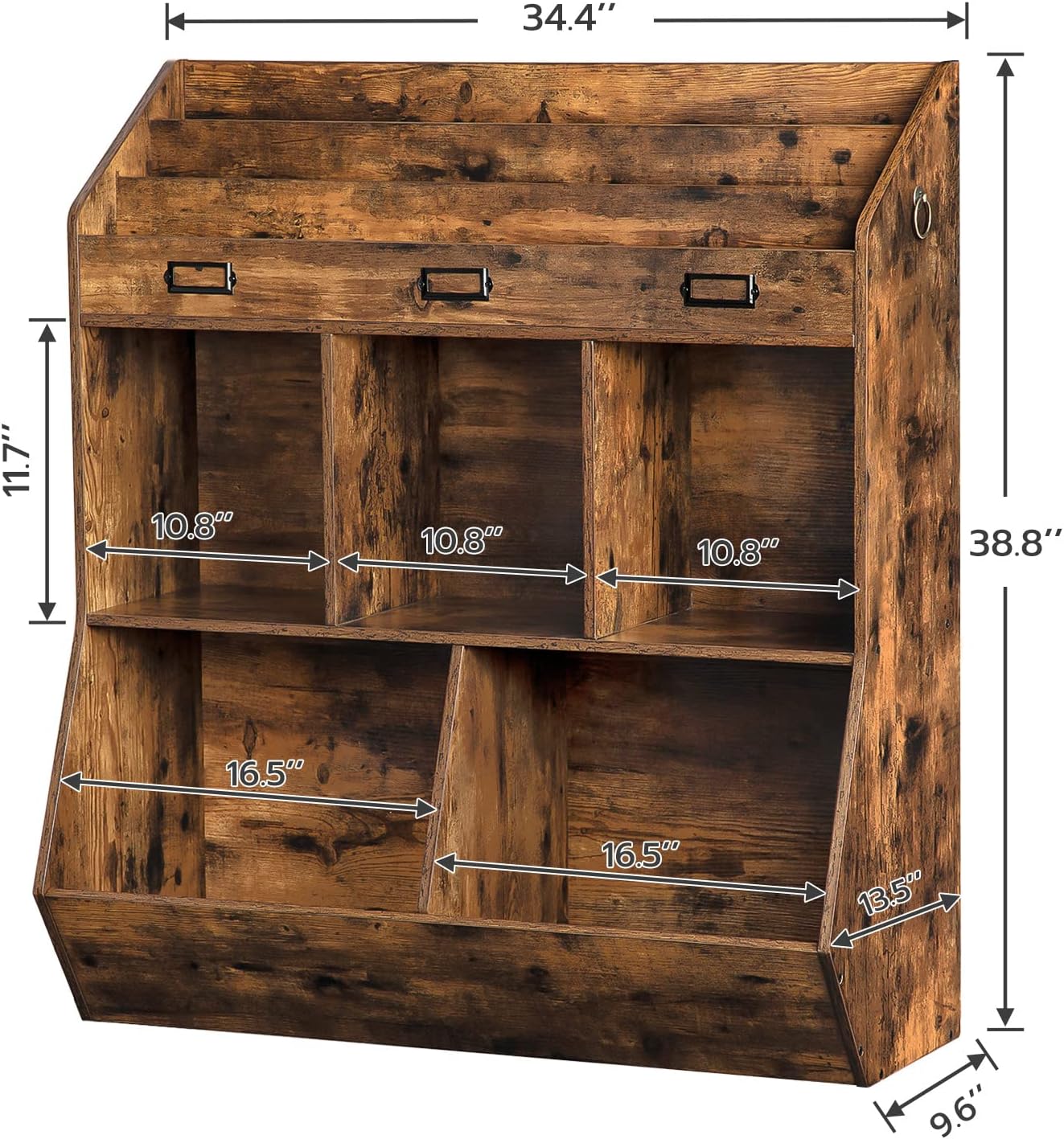 HOOBRO Kids Bookshelf, Toy Storage Organizer, Bookshelf for Kids, 5 Compartments and 3-Layer Shelves, Bookcase Footboard, for Game Room, Playroom, Nursery, School, Rustic Brown FG34CW01