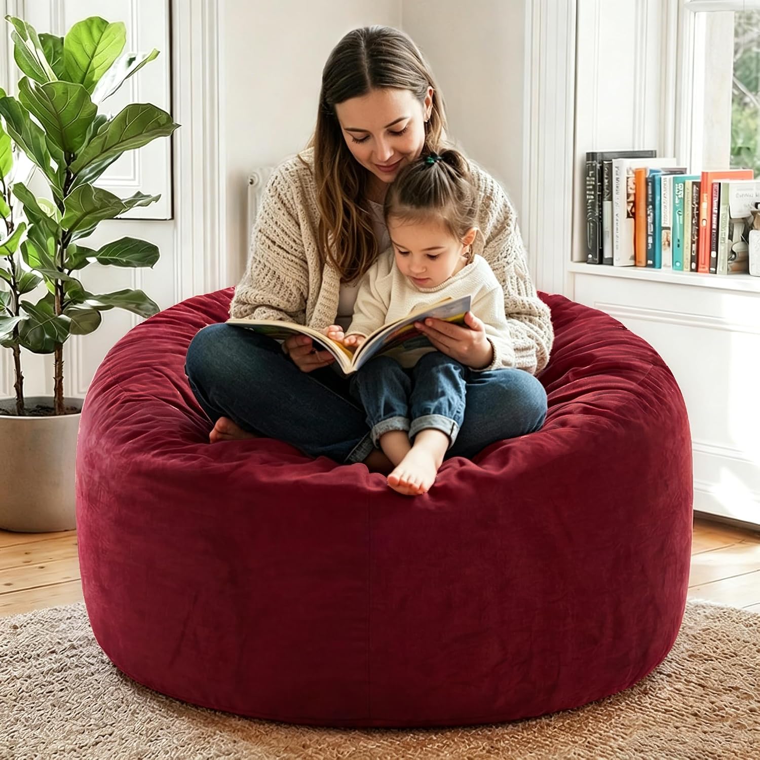 YuppieLife 4FT Foam Filled Bean Bag Chair, Lazy Sofa for Adults, Red | Ready to use, 2-in-1 design: bean bag or sofa mode, Dutch velvet cover, Machine washable, Comfortable