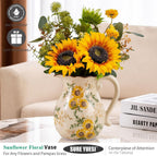 Sunflower Vintage Ceramic Yellow Floral Pitcher Vase with Handle 7.9”, Rustic Farmhouse Chinoiserie Vase, Grandmillennial Decor for Living Room, Bookshelf, Mantel Decor, Mom Gift